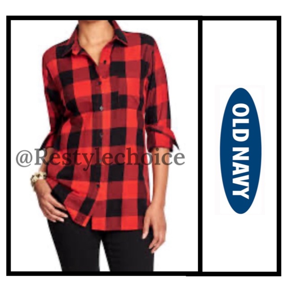 🎁♥️Old Navy Women's Plaid Flannel Boyfriend Shirts Red - Picture 1 of 5